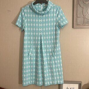 Tyler boe dress medium blue white printed collar knit
